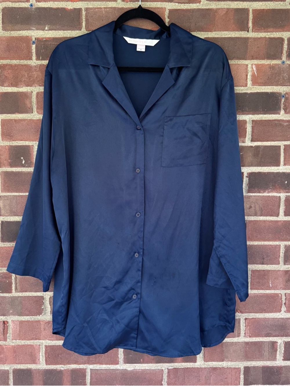 Victoria’s Secret Teal Satin Sleep Shirt Button Front Pajama Top Women’s Medium